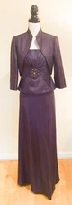Jessica Howard Purple Long Formal Beaded Jacket Dress, Size 6