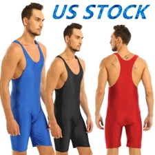 Men's Sexy Solid One Piece Sports Gym Jumpsuit Boxer Shorts Fitness Underwear