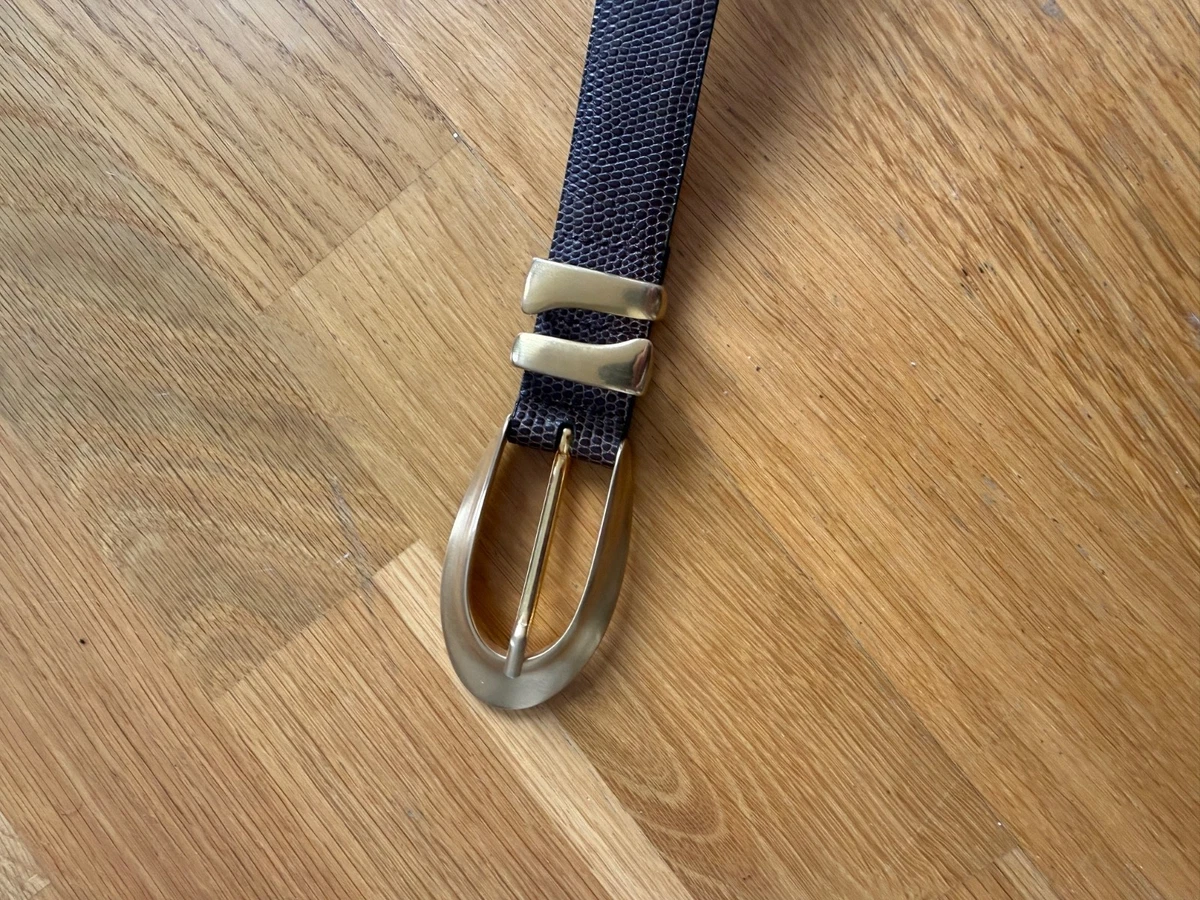 Carlisle Tan Croc Embossed Leather Belt with Bronze Metal Loops & Buckle Size L Milou Belt in Black Croc Embossed/Gold | L main image 3