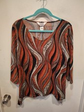 Keren Hart Women's Vintage Artsy Geometric Print Top Sz L USA Made Casual Wear