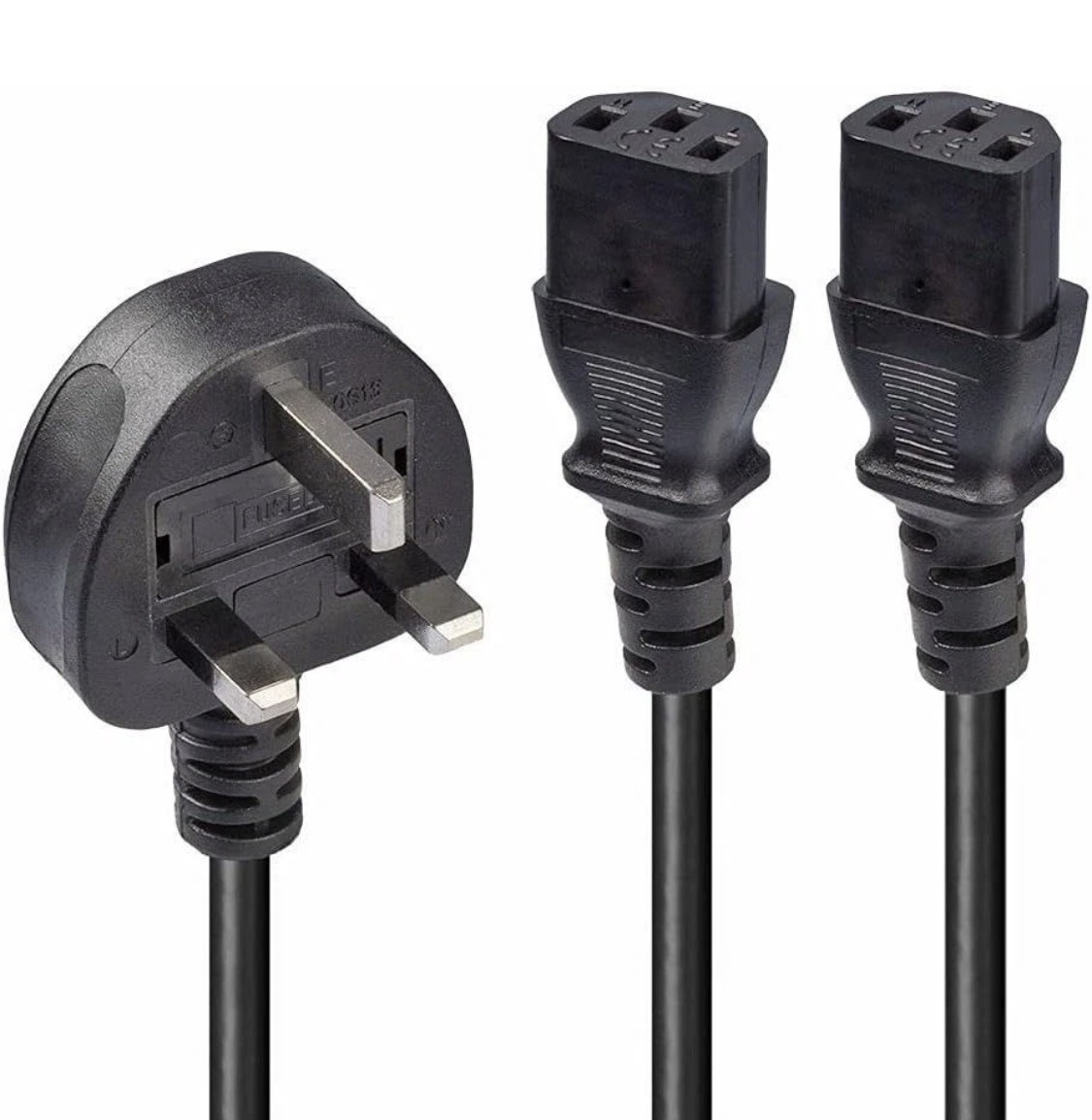 Y Splitter UK Mains Kettle Twin Power Lead IEC Connector to PC & Monitor - 2.5M