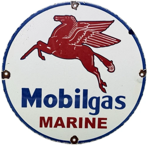 VINTAGE MOBILGAS MARINE PORCELAIN SIGN DEALERSHIP GAS STATION MOBIL MOTOR OIL