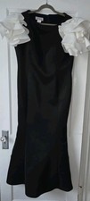 Jovani Black White Mermaid Evening Dress  Boat Neck Ruffle Sleeve Polyester. 16