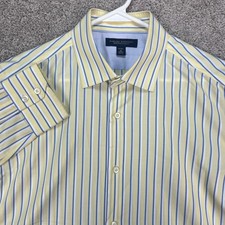 Banana Republic Mens Slim Fit Dress Shirt 15-15 1/2 Medium Yellow Blue Striped