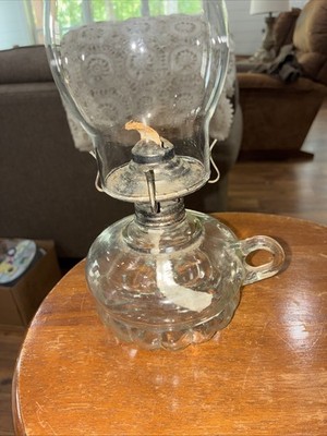 Vintage Lamplight Farms Clear Glass Finger Loop Kerosene Oil Lamp with Chimney