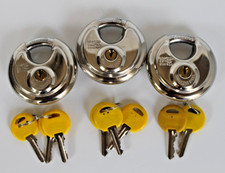 Lot of 3 Metro Self Storage Disc Locks Heavy Duty Padlocks Keyed Different 70mm