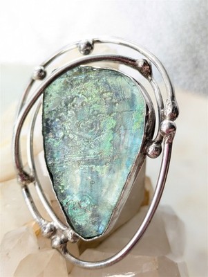 Vintage massive Sterlingsilber blau grün Kunstglas Brosche Anhänger 11,7 Gramm
