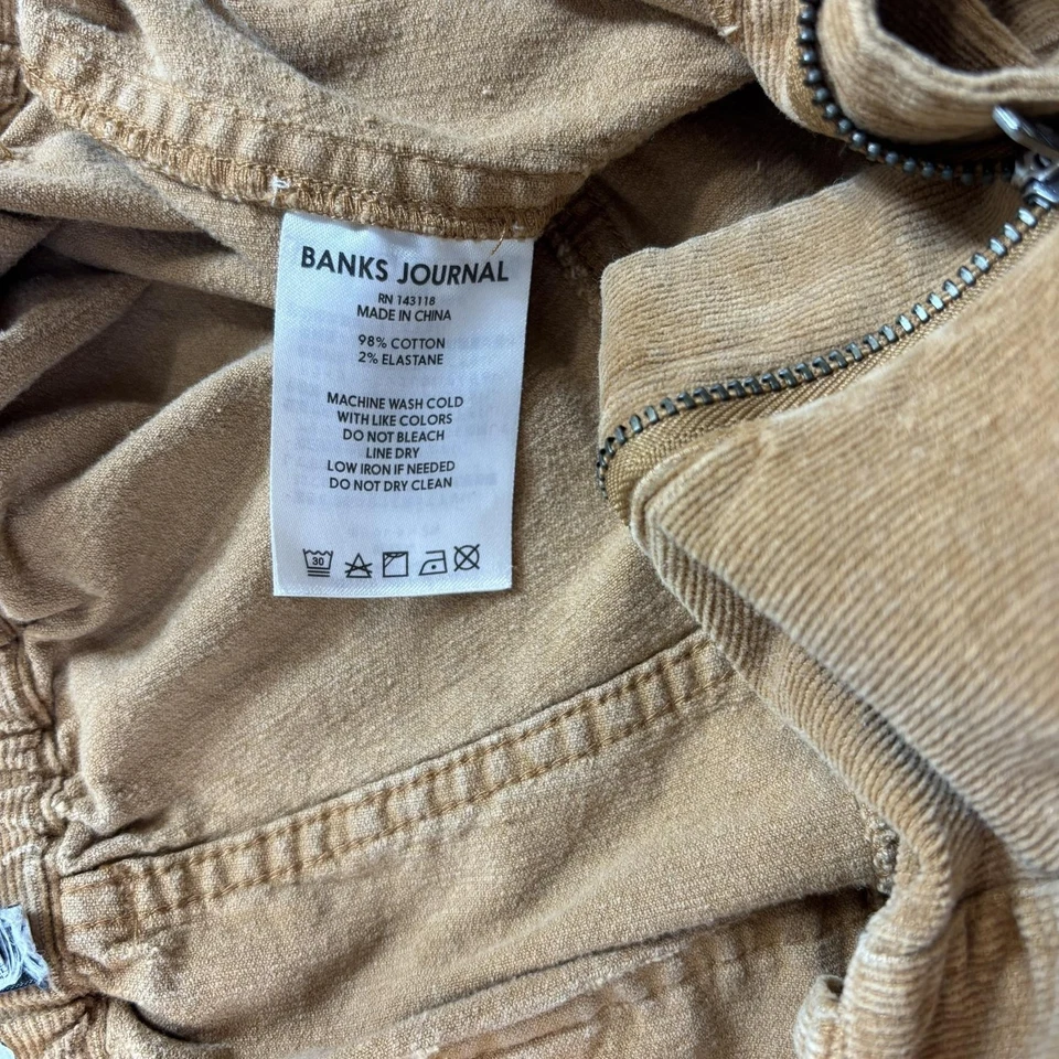 Pantalones Cortos Banks Journal Para Hombres 32 Marrón Pana Utilidad Bolsillo Cremallera Mosca Cintura Elástica Foto 4 de 4