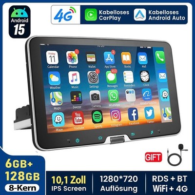 8-kern 6+128G Android 15 Carplay Autoradio GPS Navi Wifi 360° Drehbar Bildschirm