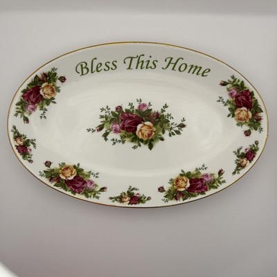 Royal Albert Old Country Roses Sentimental Plate Bless This Home Platter Tray 