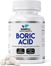 60 Boric Acid Suppositories for Vaginal Health - Ph Balance  Natural Remedy
