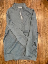 Hickey Freeman Men's 1/4 Zip Sweater Medium Gray Striped Pullover Polyester Golf