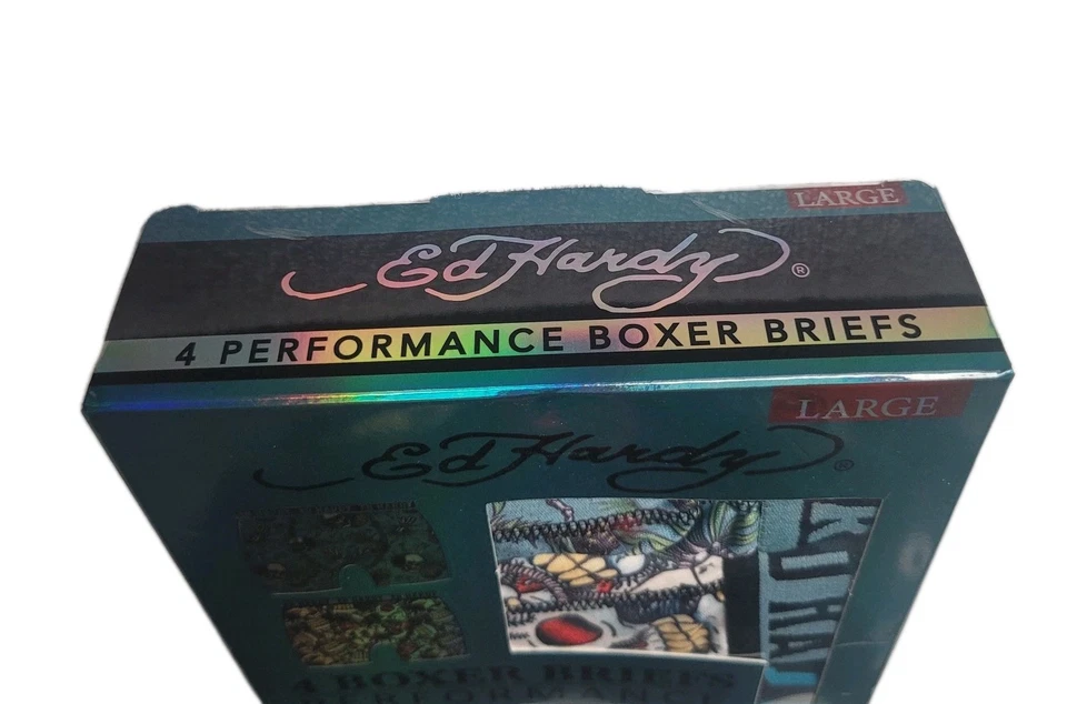 Paquete de 4 calzoncillos boxer ED HARDY Performance para hombre GRANDES multicolor tatuaje calavera vanguardista Foto 4 de 4