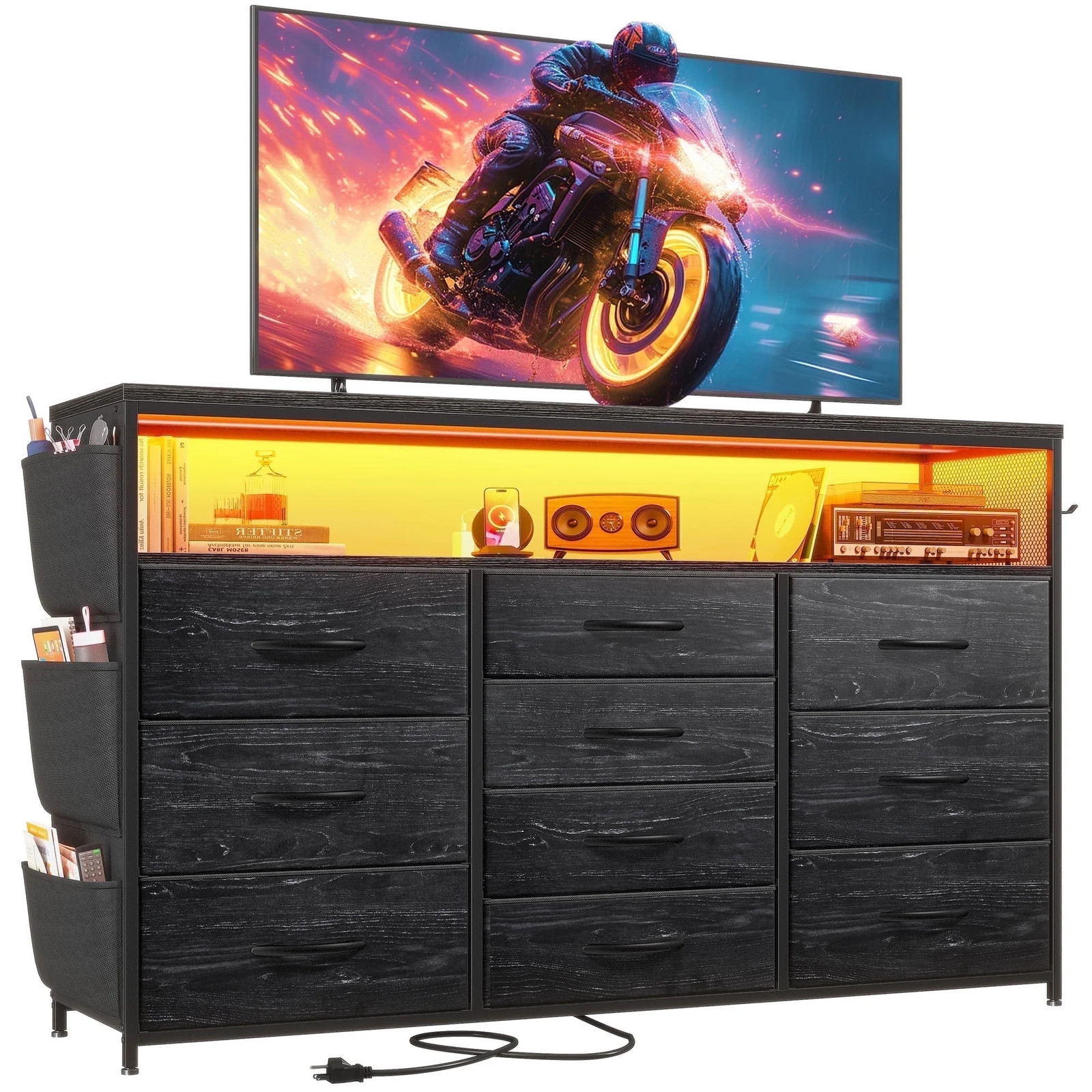 Power Outlets Led Lights Chest Of Drawers Black