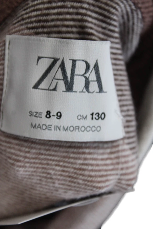 Camisa Zara Niñas Algodón Estampado a Cuadros Cuello Abotonada Marrón Talla 8-9 Foto 3 de 4