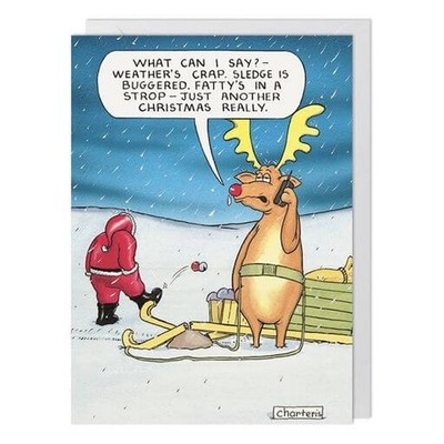 Funny Christmas Card Santa Rudolph Grumpy - Humorous Design Festive ...