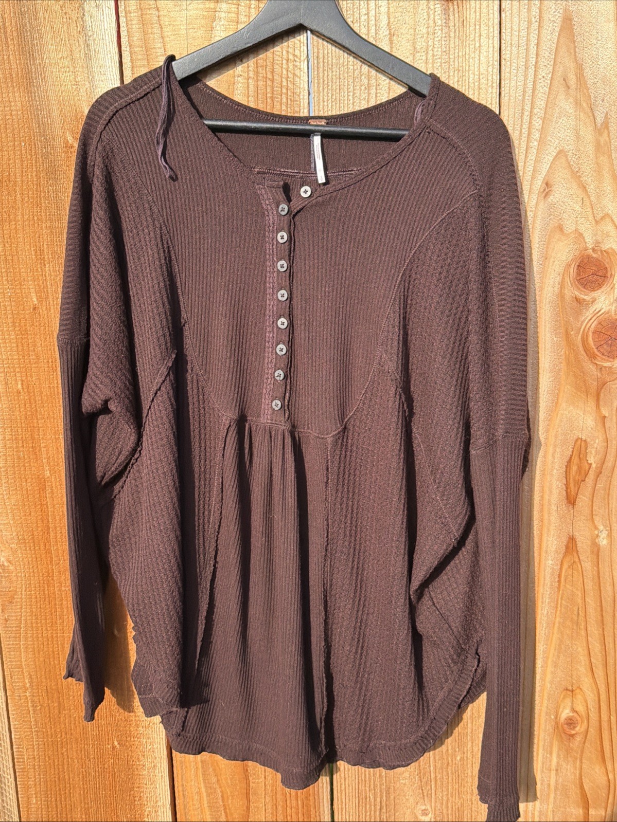 Free People Woman’s Oversized Brown Button Down  Peasant Blouse Small