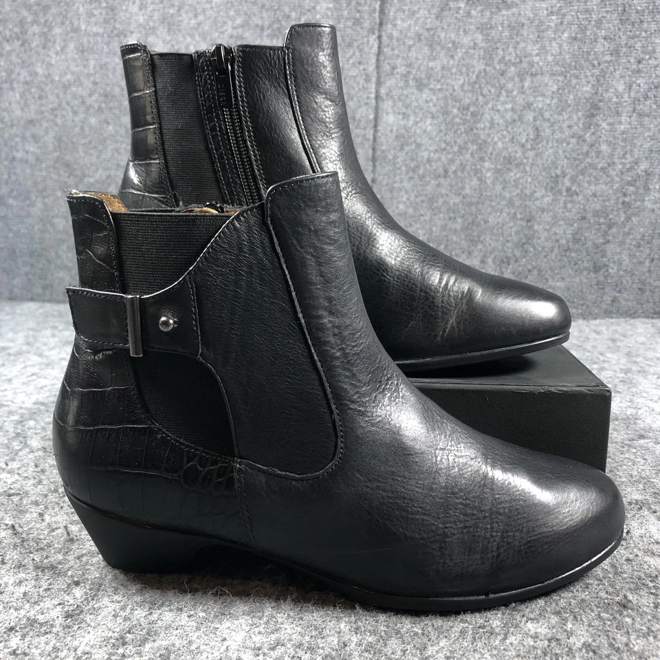 Botas Ziera Figaro para mujer talla 8 W cuero negro tobillo cremallera lateral cuña cómodas Foto 2 de 4