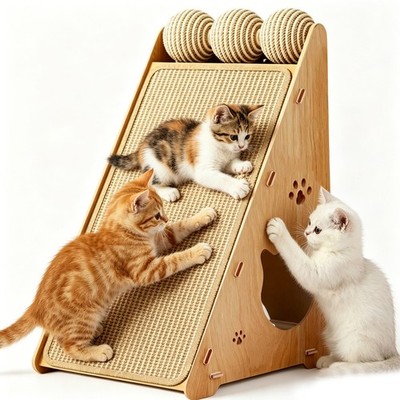 Katzen Kratzbaum aus Naturholz und Leinen mit robuster Kratzfläche für Zuhause