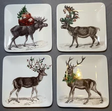 NEW Pottery Barn SILLY STAG Set of 4 APPETIZER PLATES 5 1/2” Bread Snack Dish