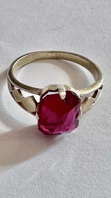 Vintage Sowjetischer Ring 875 Silber vergoldet Laborgefertigt Rubin Stern gepunzt Gr. 9,5