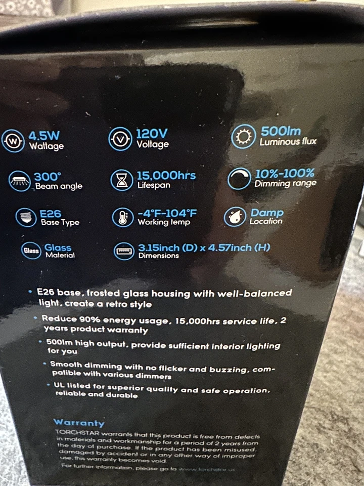 Torchstar LED Light Bulbs Cool White 500 Lumens 60w 4.5 Watt  2pk Bulb G25 - Image 4 of 4