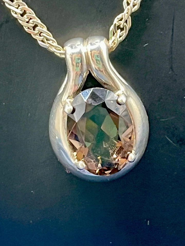 KABANA QUARTZO ESFUMAÇADO 925 prata esterlina pendurado colar de lágrima 19” polegadas 14mm - Imagem 2 de 4