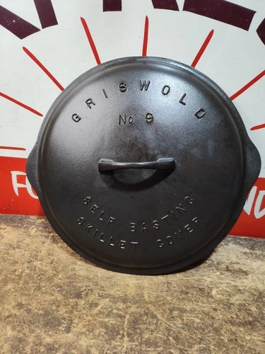 "Fully Restored" GRISWOLD #9 Cast Iron Skillet Lid Large Logo Seasoned