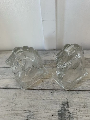 Two Vintage (1940’s) Clear Glass Horsehead Bookends Equestrian Horses Western