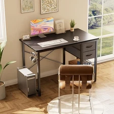 40" 47" Desk Office Work Table,2-Tier Drawers Storage Shelf Side Headphone Hook