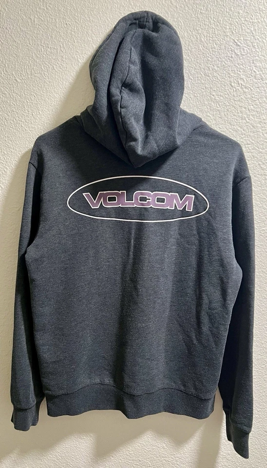 Volcom Para Hombre Pullover Sudadera con Capucha S Gris Sudadera Bolsillos Estampado Gráfico Púrpura Y2k Foto 2 de 4