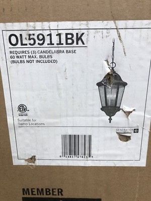 Generation Lighting Martinsville Three Light Outdoor Pendant Lantern in Black