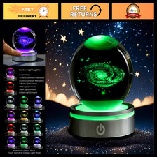 3D Galaxy Crystal Ball with LED Stand - 80mm Glass Sphere Decorative Gift for Al