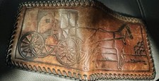 VTG HAND TOOLED LEATHER WALLET W/HORSE AND BUGGY ON FRONT