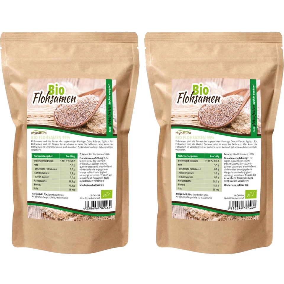 Mynatura Bio Ganze Flohsamen 99 Reinheit 1000g Beutel