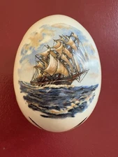 Vintage Porcelain Egg Ship Ocean Seaside Seagulls Bird Coastal The Egg Lady