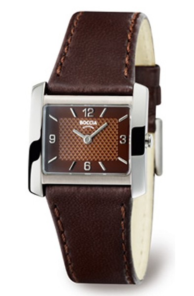 Boccia Titanium 3155-02 Damenuhr Rechteckig Lederband Braun 28X28Mm-image
