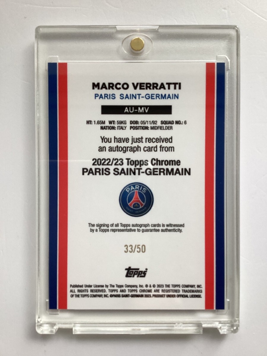 TOPPS PSG CHROME 2022-2023 MARCO VERRATTI ON CARD AUTOGRAPH