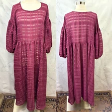 Hackwith Design House Muumuu Dress L Oversized Cottagecore Peasant Pink Boho