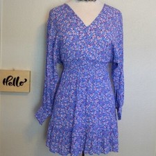 Boho Peasant Mini Dress XS Long Sleeve  Ruffle Hem