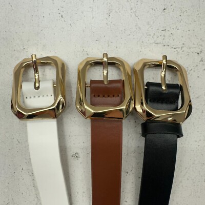 Shein 3 Pack Brown Black White Gold Square Buckle Belt  display picture 3
