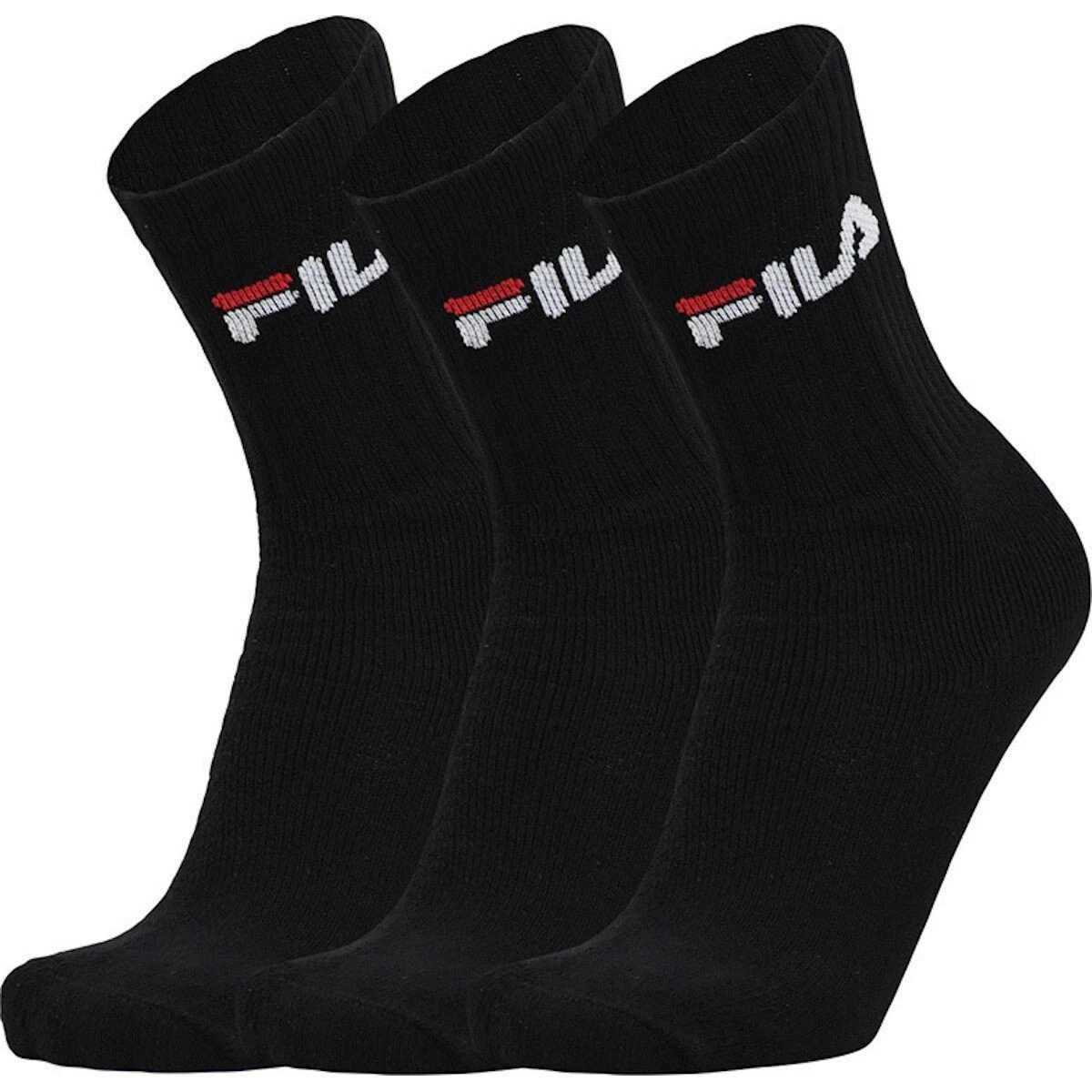 FILA Cushioned Athletic Crew Socks Black 3 Pair Shoe Size 6 12