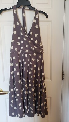 Boden 8R Summer Dress Halter Tie Neck Faux Wrap A-line Grey Floral Fully  Lined | eBay