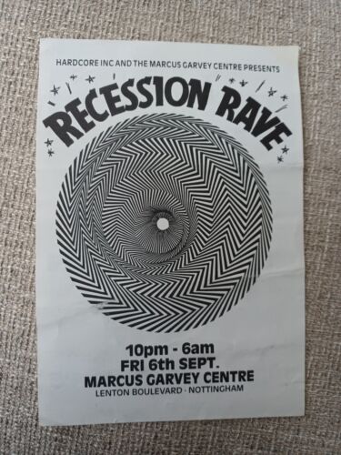Acid House Rave Flyers 1991 Recession Rave Marcus Garvey Flyer - Afbeelding 1 van 2
