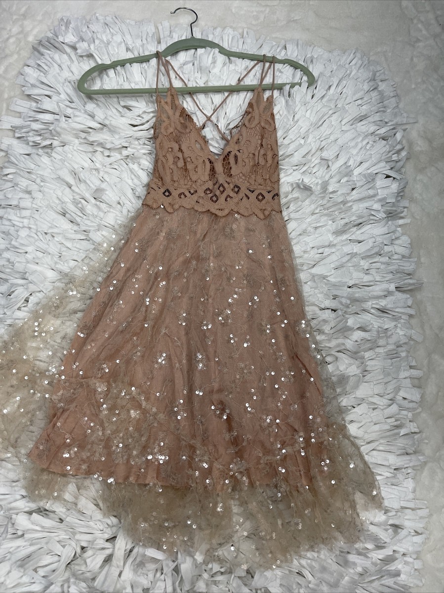 Rare Free People Adella Sequins slip Dress Holiday Shimmer Party XS