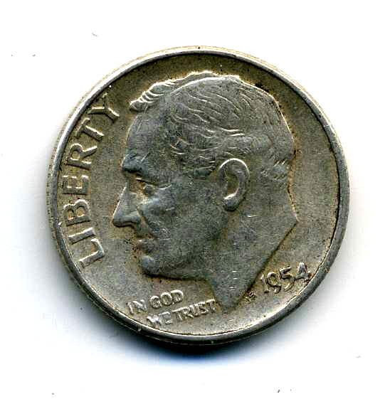 1954 P Roosevelt Dime US 10 Cent U.S America SILVER UNITED STATES 10c Coin #7376