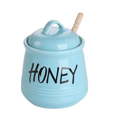 Porcelain Honey Jar with Lid and Honey Dipper 12oz Turquoise
