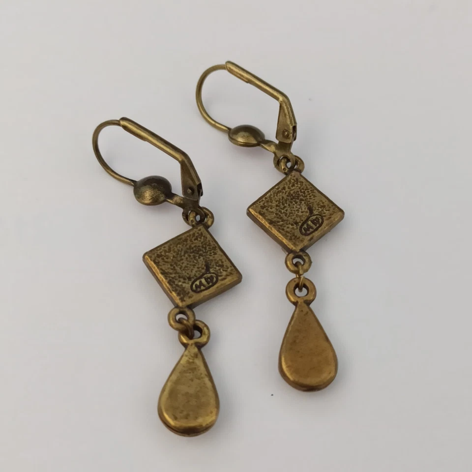 Pendientes Michal Negrin Geométricos Art Deco Perlas Blanco Beige Cristales Largos Nuevos Foto 4 de 4