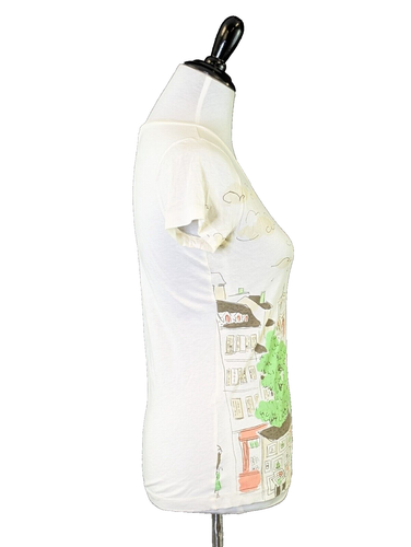 J. T-shirt Crew Paris Cafe stampa cotone verde pesca marrone chiaro PICCOLA - Foto 4 di 13