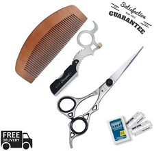 NEW SHARPEND LUXURY WOODEN BARBERS CUT THROAT RAZOR SET COMPLETE +10 BLADES FREE